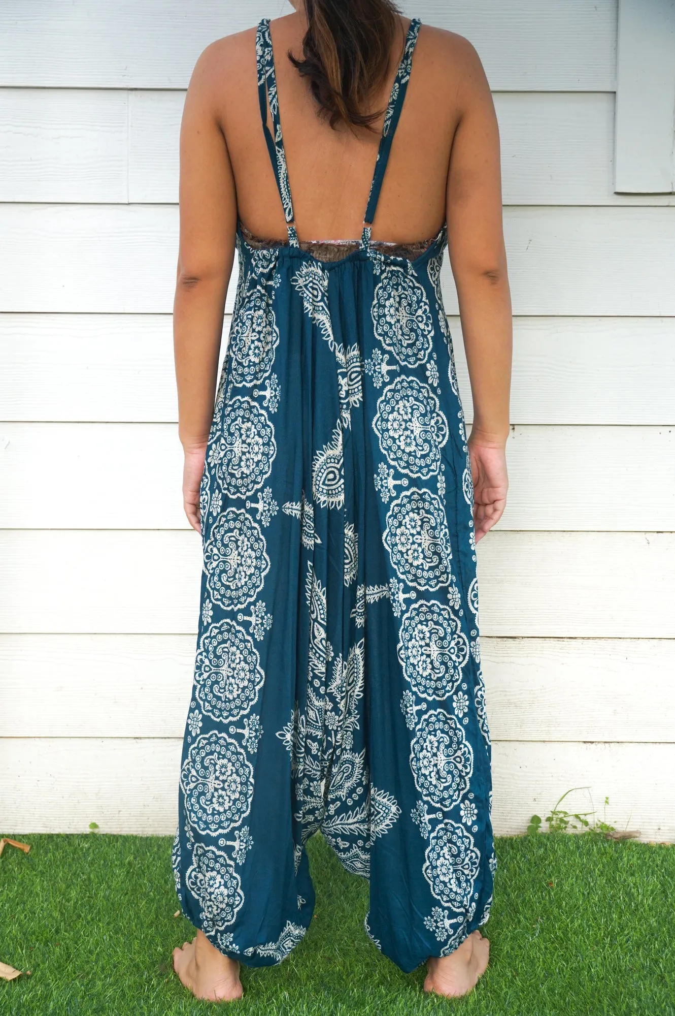 Bohemian Harem Jumpsuit- Teal Mandala Snowflake