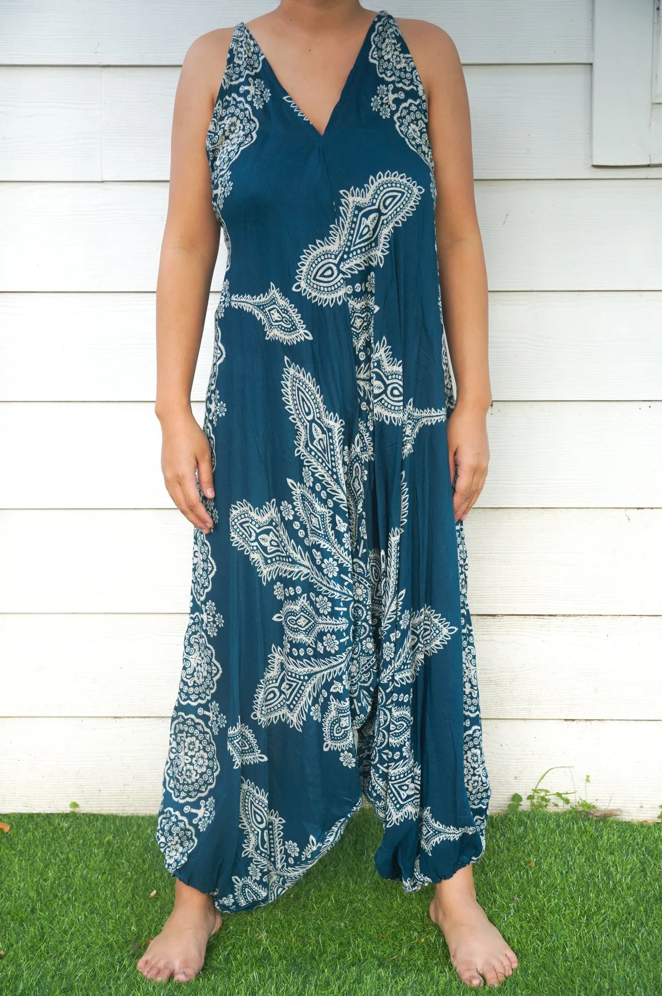 Bohemian Harem Jumpsuit- Teal Mandala Snowflake