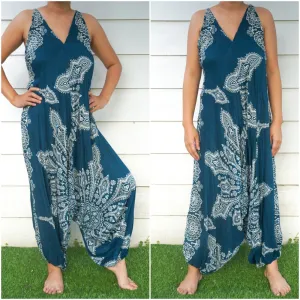 Bohemian Harem Jumpsuit- Teal Mandala Snowflake