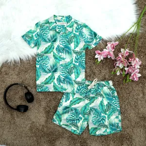 Boys Hawaiian Tropical Printed Shirt & Short Co-Ord Set Ivory
