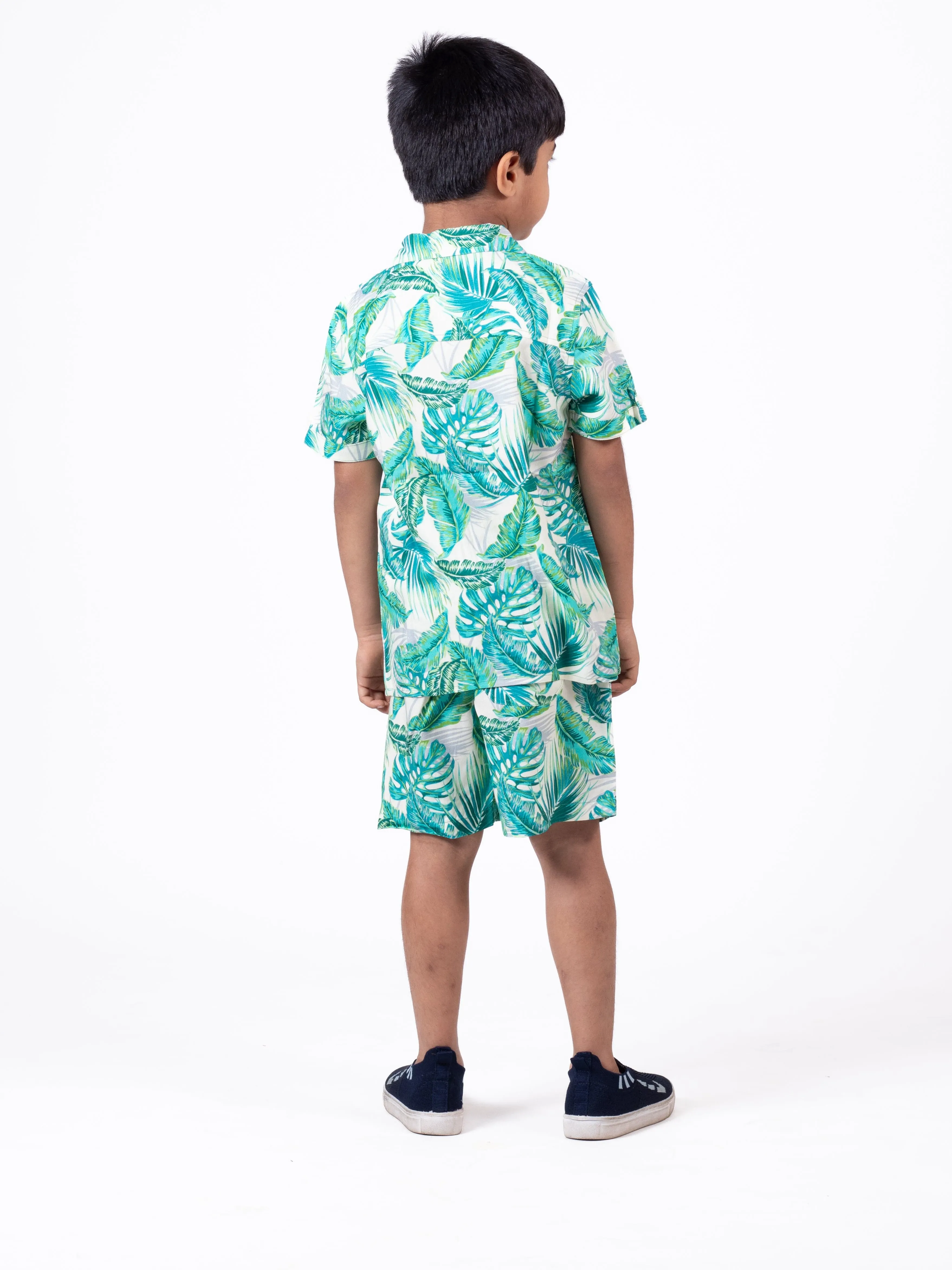 Boys Hawaiian Tropical Printed Shirt & Short Co-Ord Set Ivory