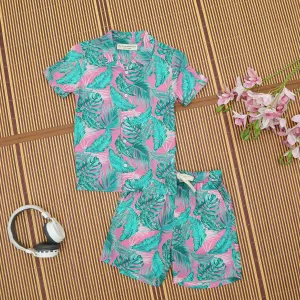 Boys Hawaiian Tropical Printed Shirt & Short Co-Ord Set Pink