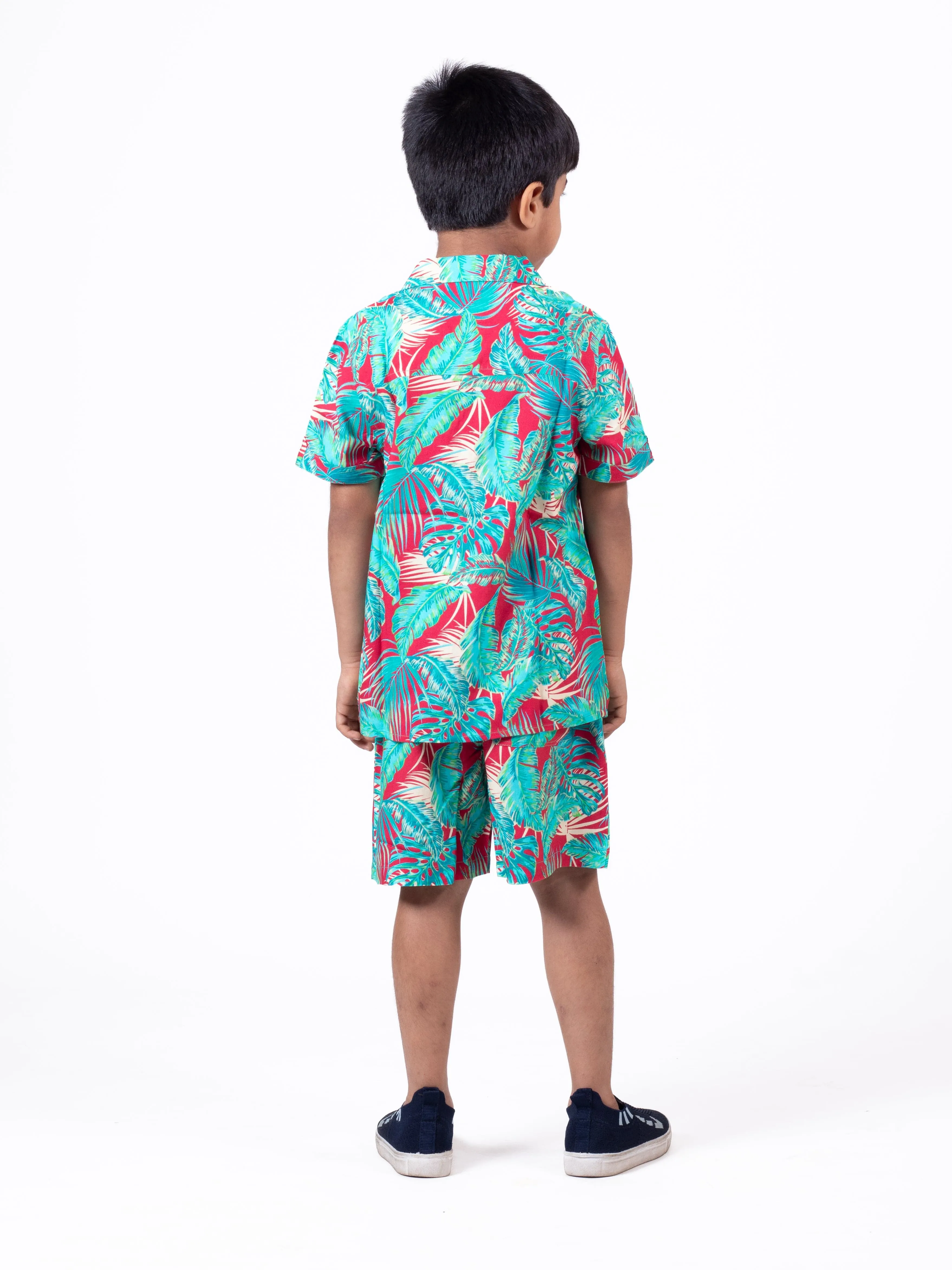 Boys Hawaiian Tropical Printed Shirt & Short Co-Ord Set Red