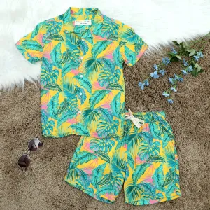 Boys Hawaiian Tropical printed Shirt & Short Co-Ord Set Yellow