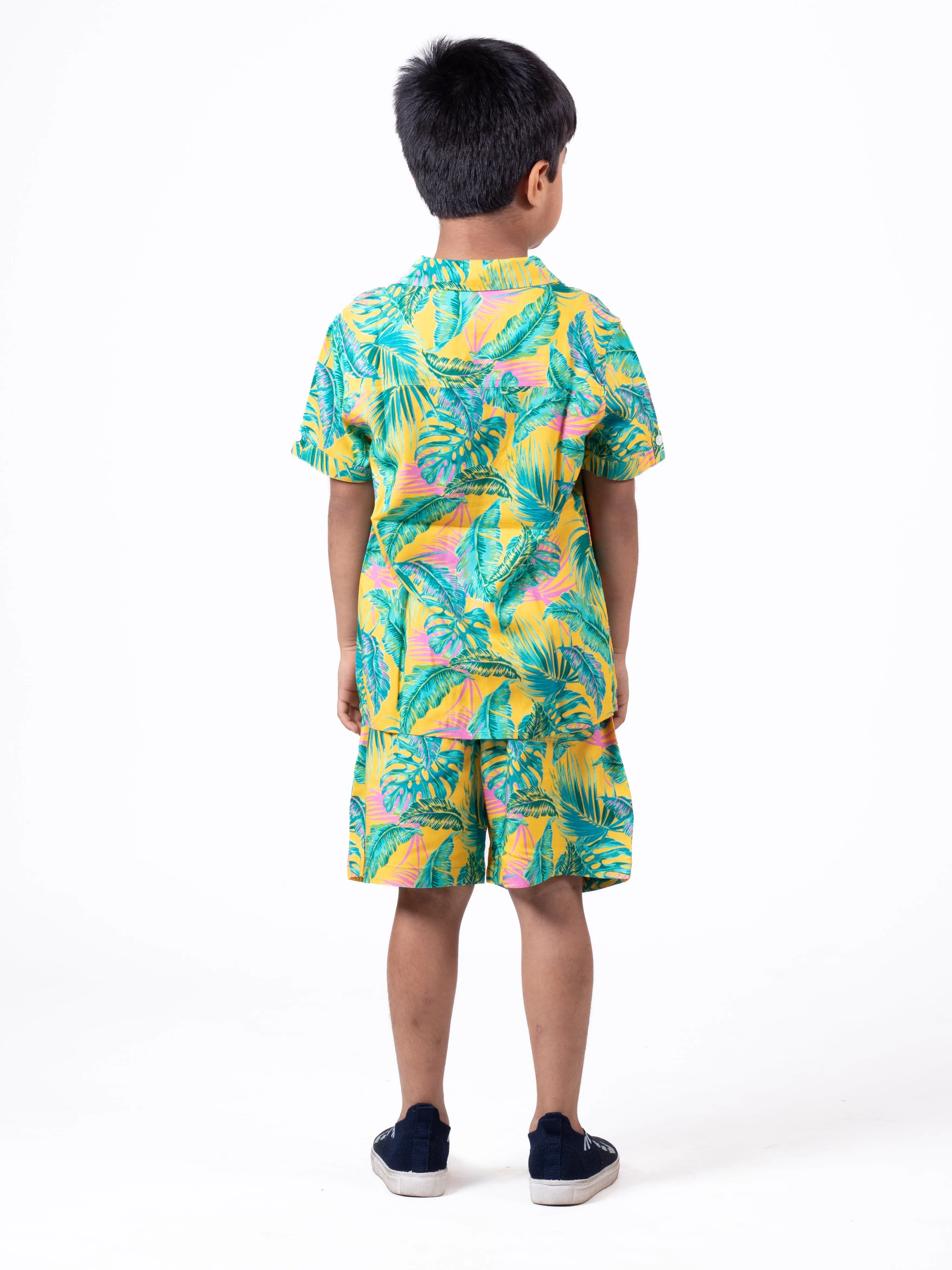 Boys Hawaiian Tropical printed Shirt & Short Co-Ord Set Yellow