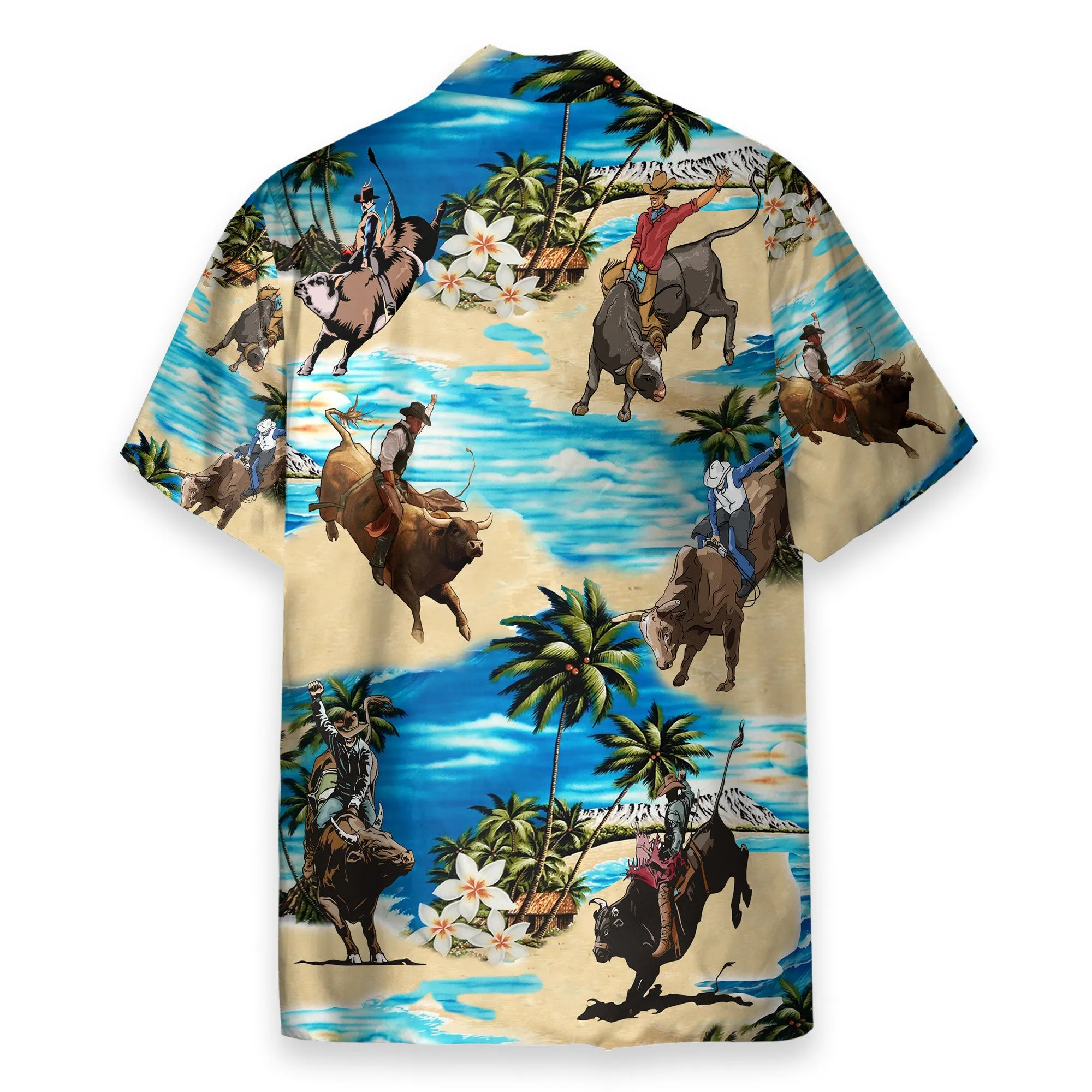 Bull Riding On The Beach Funny Button's Up Shirts - Hawaiian Shirt & Beach Shorts