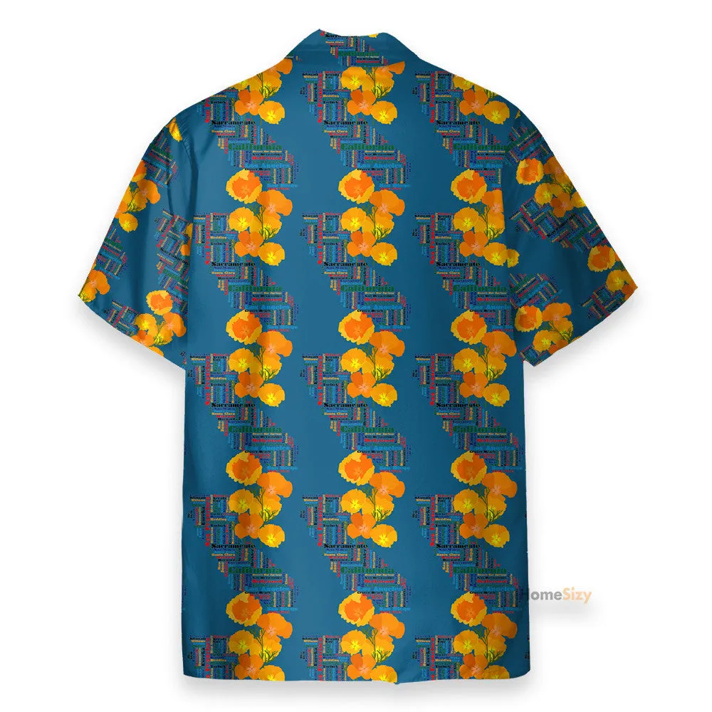 California Poppy Tropical Men's Button's Up Shirts - Hawaiian Shirt & Beach Shorts