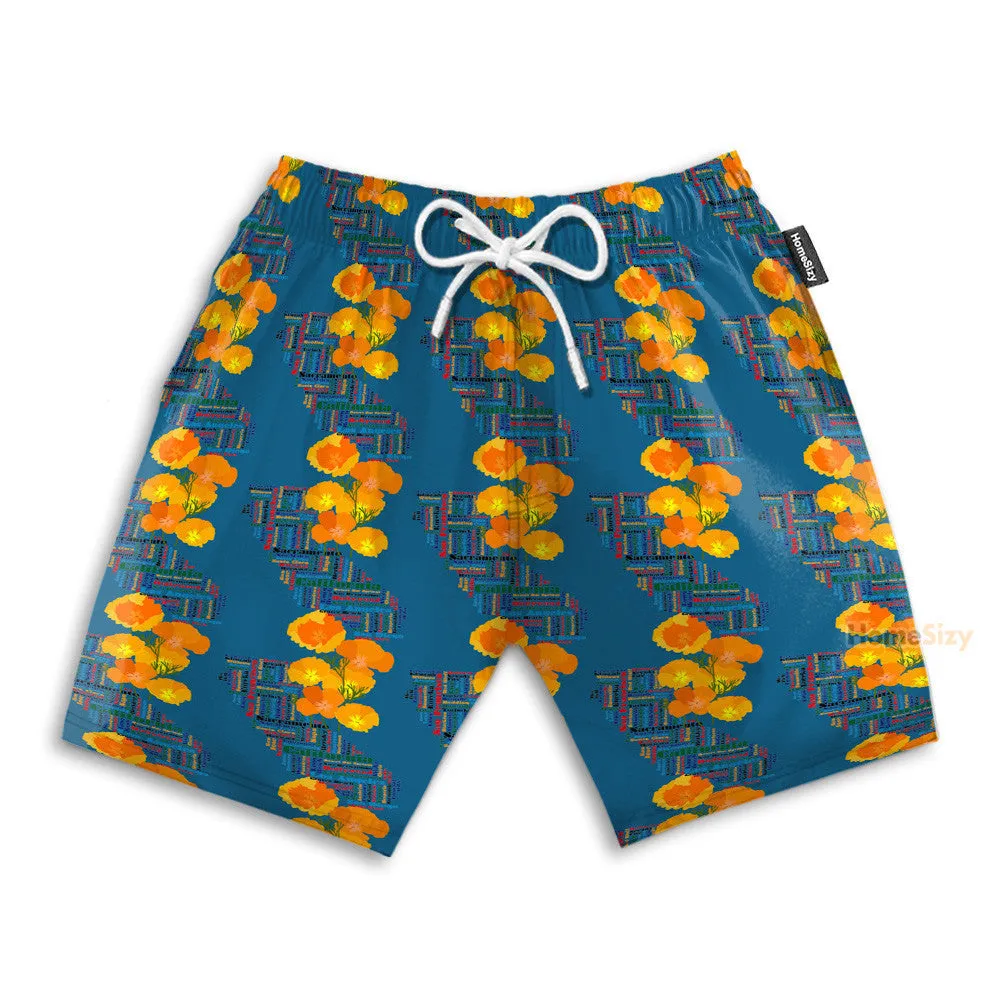 California Poppy Tropical Men's Button's Up Shirts - Hawaiian Shirt & Beach Shorts