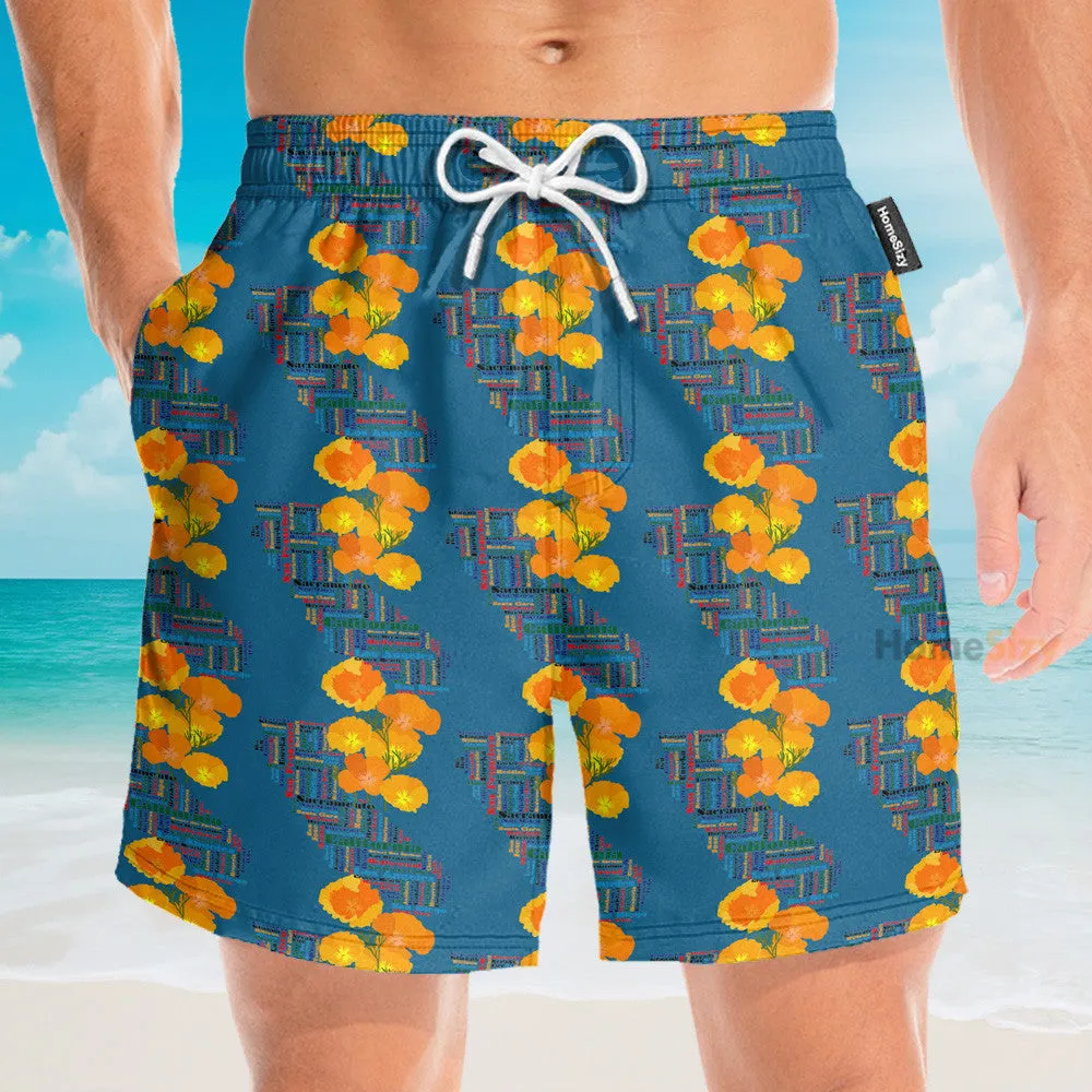 California Poppy Tropical Men's Button's Up Shirts - Hawaiian Shirt & Beach Shorts