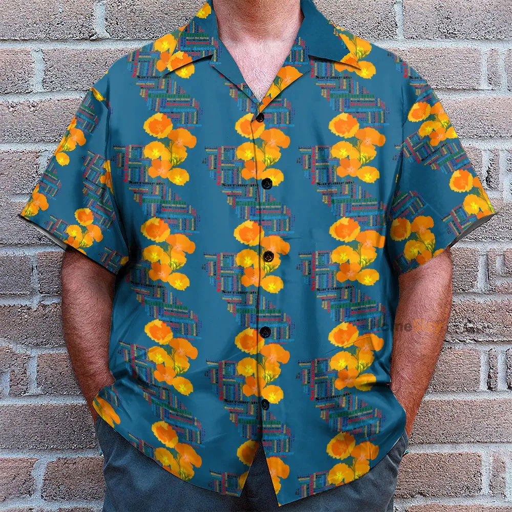 California Poppy Tropical Men's Button's Up Shirts - Hawaiian Shirt & Beach Shorts