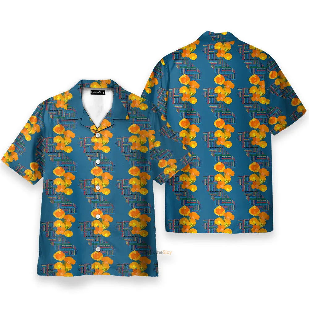 California Poppy Tropical Men's Button's Up Shirts - Hawaiian Shirt & Beach Shorts
