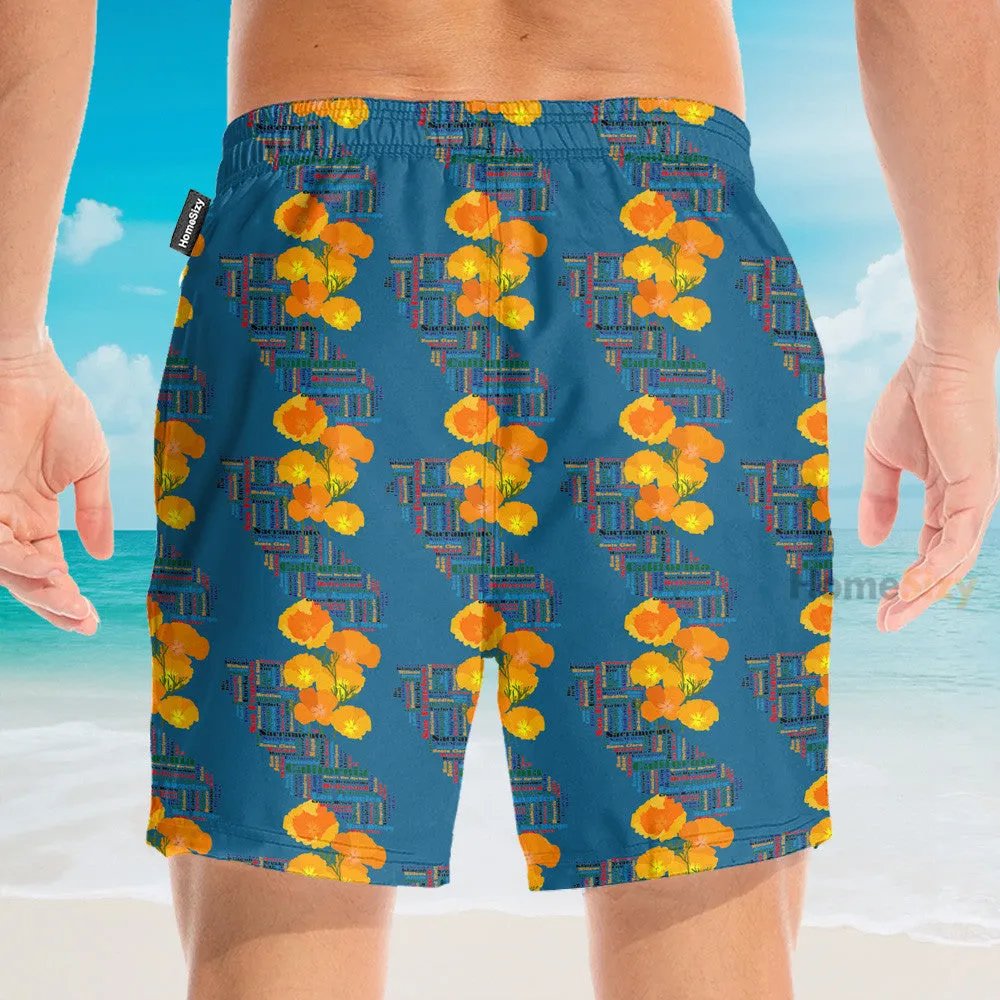 California Poppy Tropical Men's Button's Up Shirts - Hawaiian Shirt & Beach Shorts