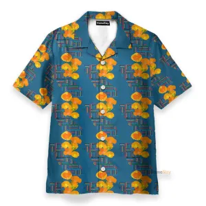 California Poppy Tropical Men's Button's Up Shirts - Hawaiian Shirt & Beach Shorts