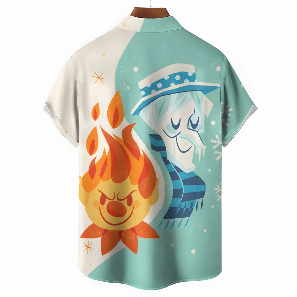 Cartoon Characters Ice And Fire Print  Casual Short Sleeve Shirt 2411009965