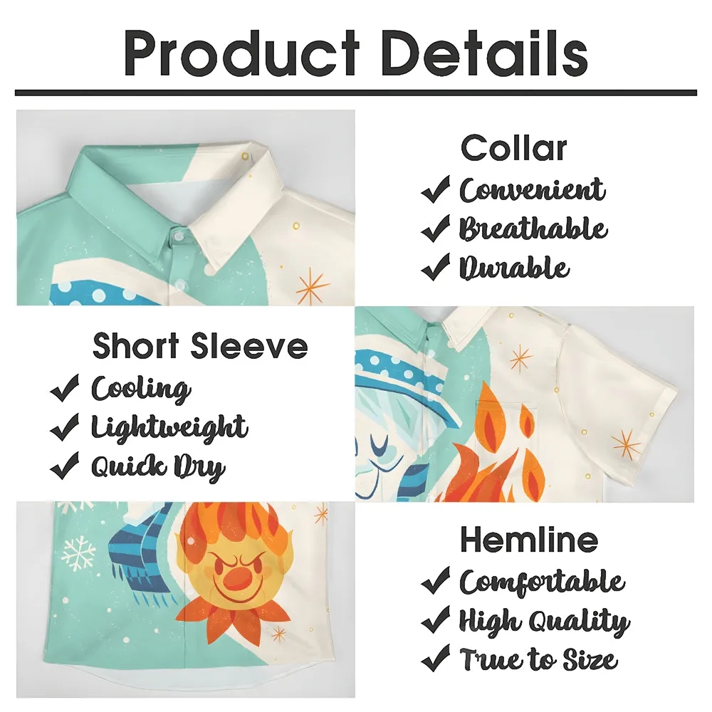 Cartoon Characters Ice And Fire Print  Casual Short Sleeve Shirt 2411009965