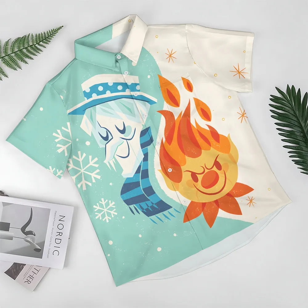 Cartoon Characters Ice And Fire Print  Casual Short Sleeve Shirt 2411009965