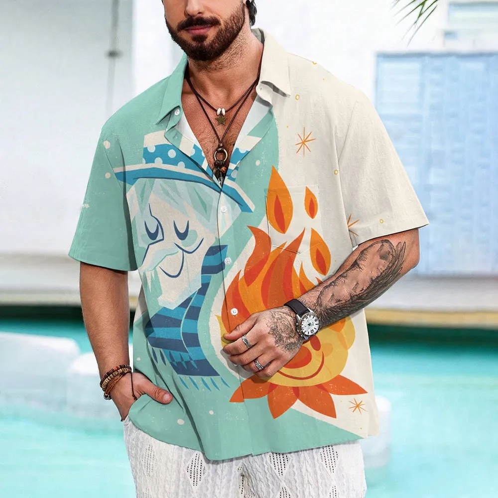 Cartoon Characters Ice And Fire Print  Casual Short Sleeve Shirt 2411009965