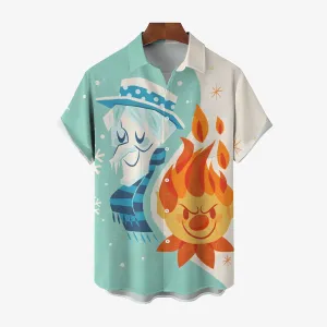 Cartoon Characters Ice And Fire Print  Casual Short Sleeve Shirt 2411009965