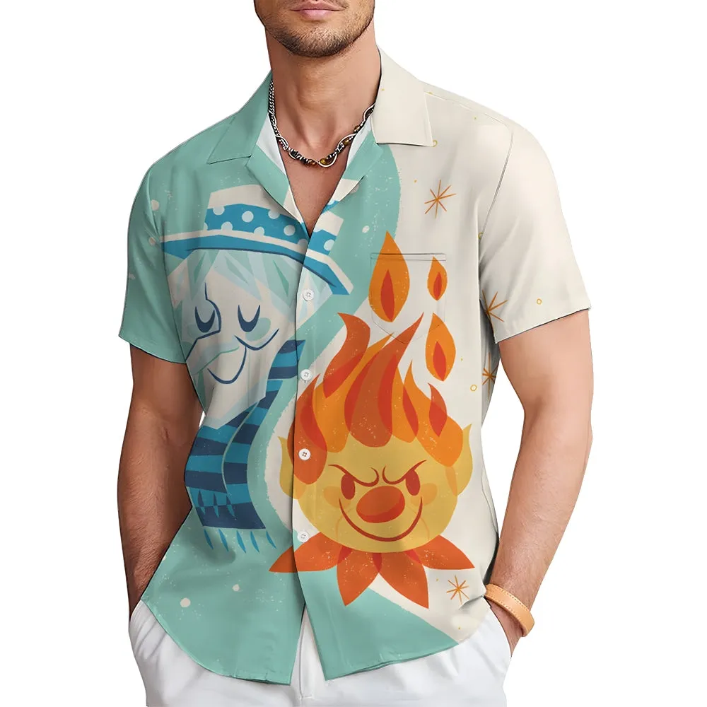 Cartoon Characters Ice And Fire Print  Casual Short Sleeve Shirt 2411009965