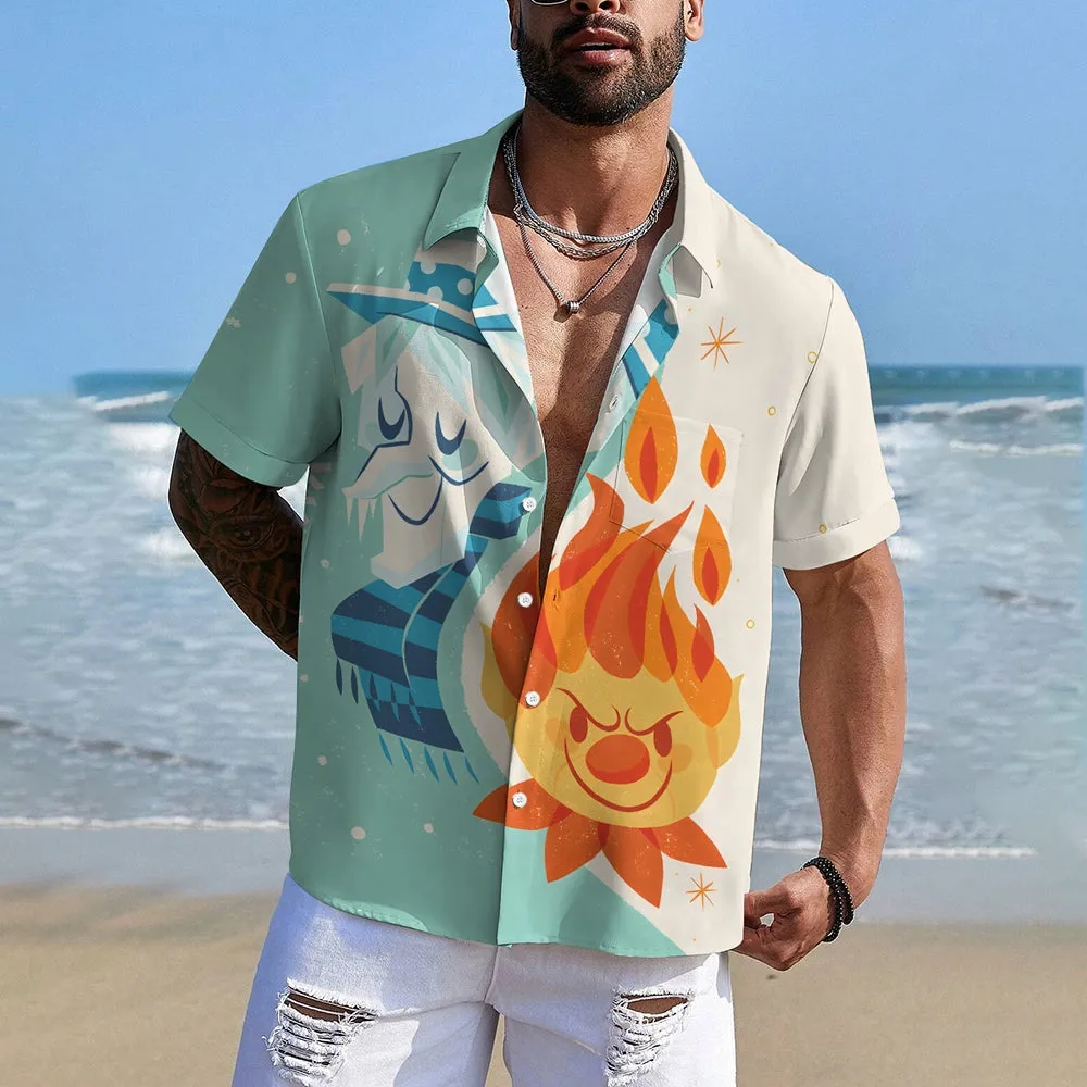 Cartoon Characters Ice And Fire Print  Casual Short Sleeve Shirt 2411009965