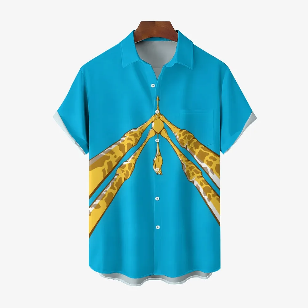 Cartoon Funny Giraffe Print Casual Short Sleeve Shirt 2411003543