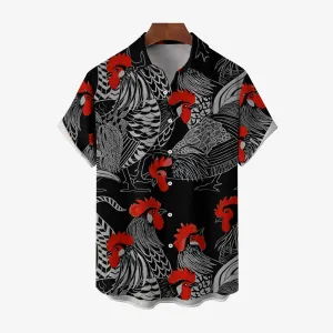 Cartoon Rooster Printed Casual Oversized Short Sleeve Shirt 2407005039