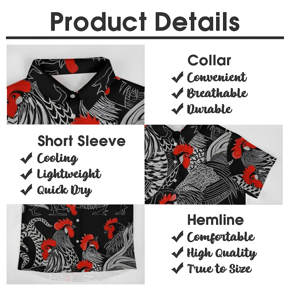 Cartoon Rooster Printed Casual Oversized Short Sleeve Shirt 2407005039
