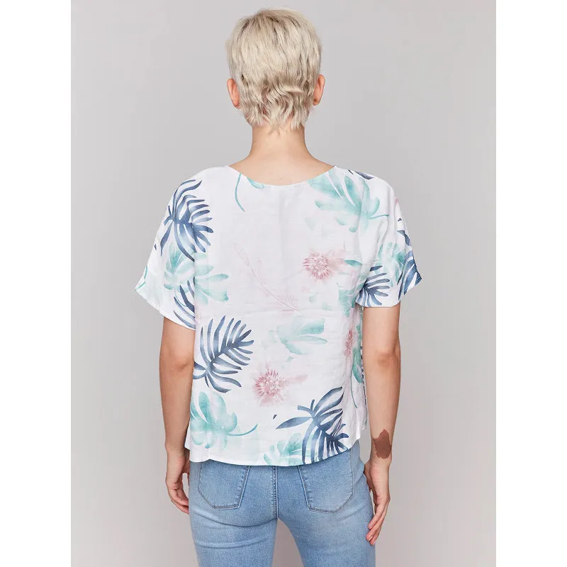 Charlie B Printed Linen Dolman Top