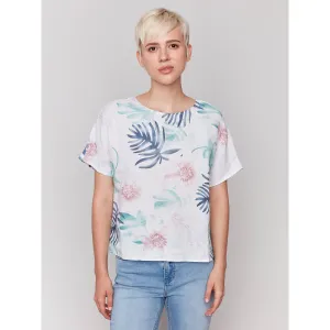 Charlie B Printed Linen Dolman Top