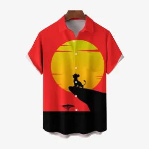 Chest Pocket Cartoon Lion Casual Short Sleeve Shirt 2401000409