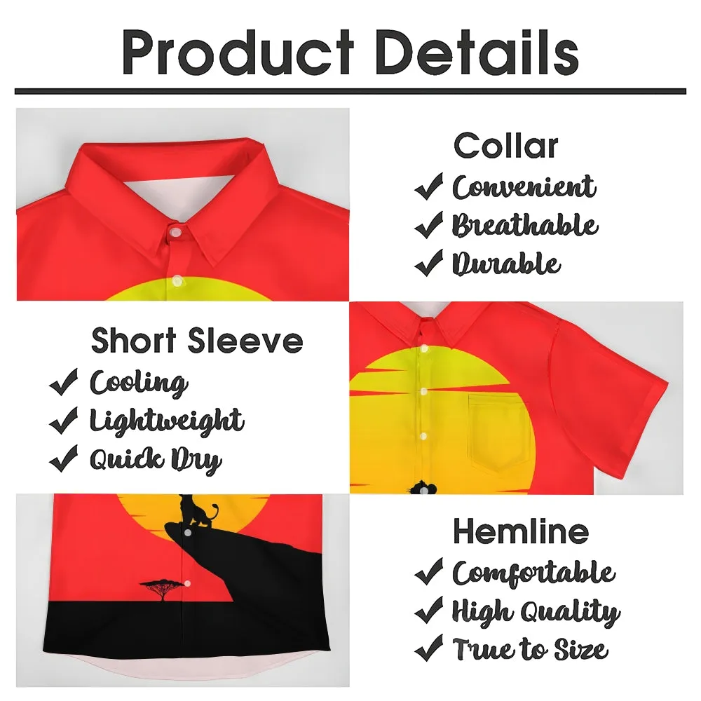 Chest Pocket Cartoon Lion Casual Short Sleeve Shirt 2401000409