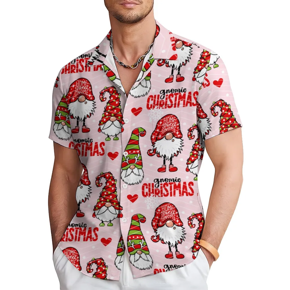 Christmas Gnome Print Casual Short Sleeve Shirt 2410006318