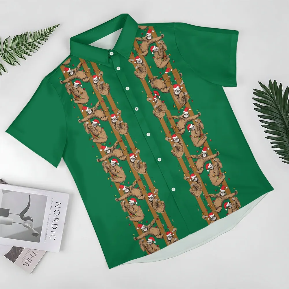 Christmas Sloth Colored Light String Casual Short Sleeve Shirt 2410001463