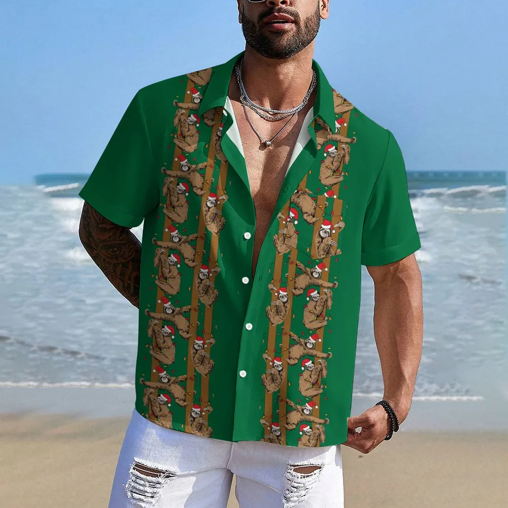 Christmas Sloth Colored Light String Casual Short Sleeve Shirt 2410001463