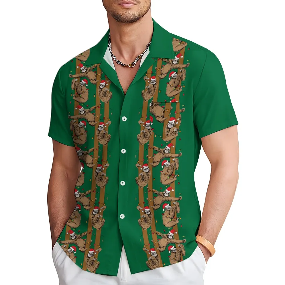 Christmas Sloth Colored Light String Casual Short Sleeve Shirt 2410001463