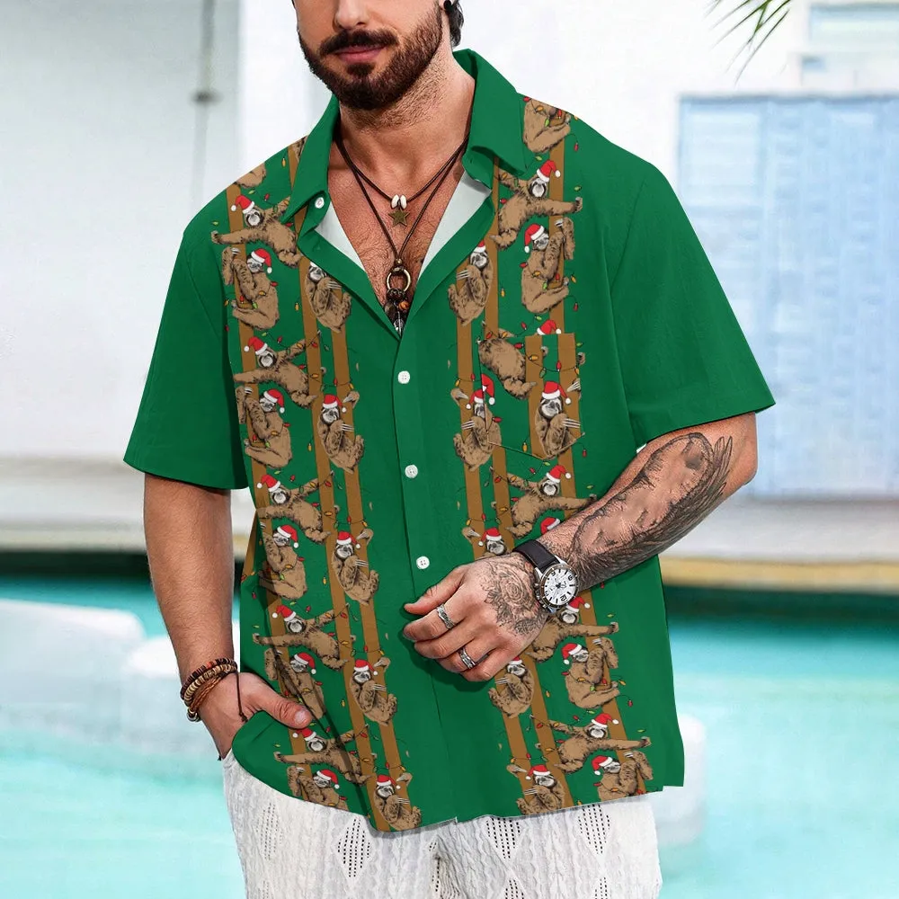 Christmas Sloth Colored Light String Casual Short Sleeve Shirt 2410001463
