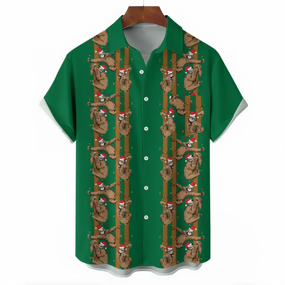 Christmas Sloth Colored Light String Casual Short Sleeve Shirt 2410001463