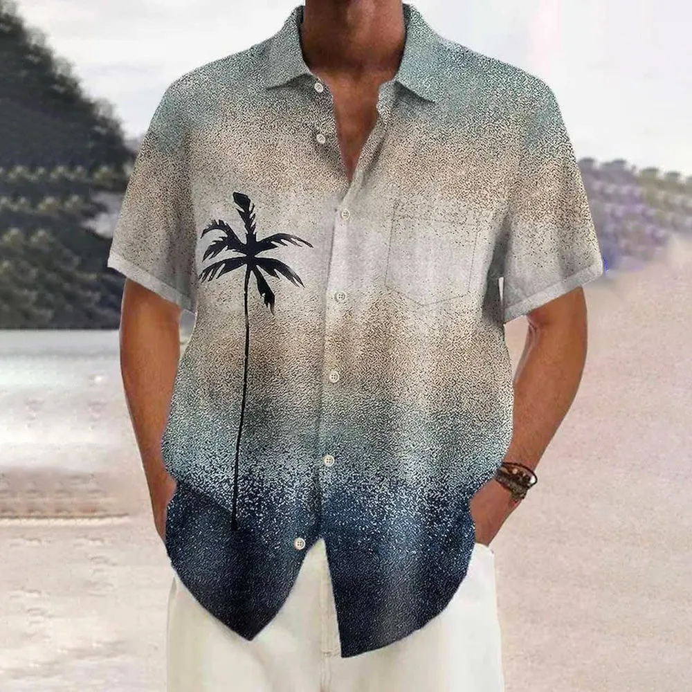 Coconut Tree Hawaiian Casual Large Size Short Sleeve Shirt 2408010045
