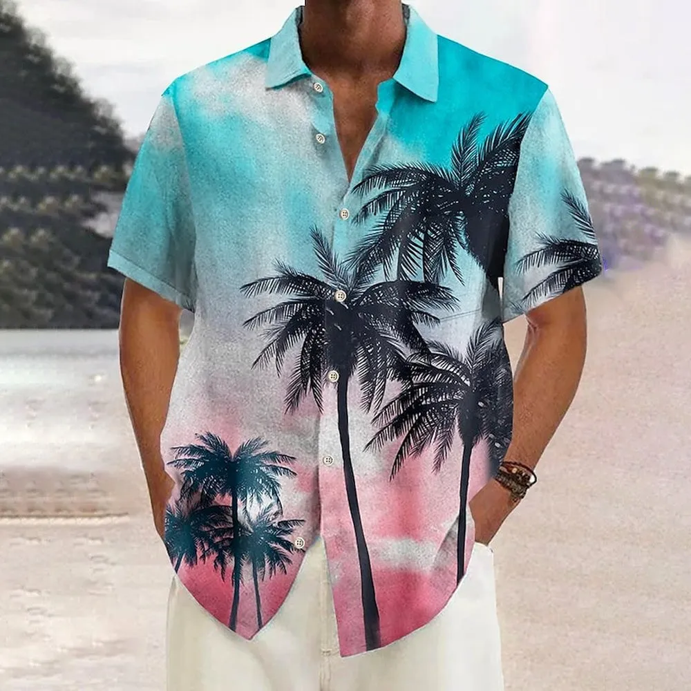 Coconut Tree Hawaiian Casual Large Size Short Sleeve Shirt 2408010045