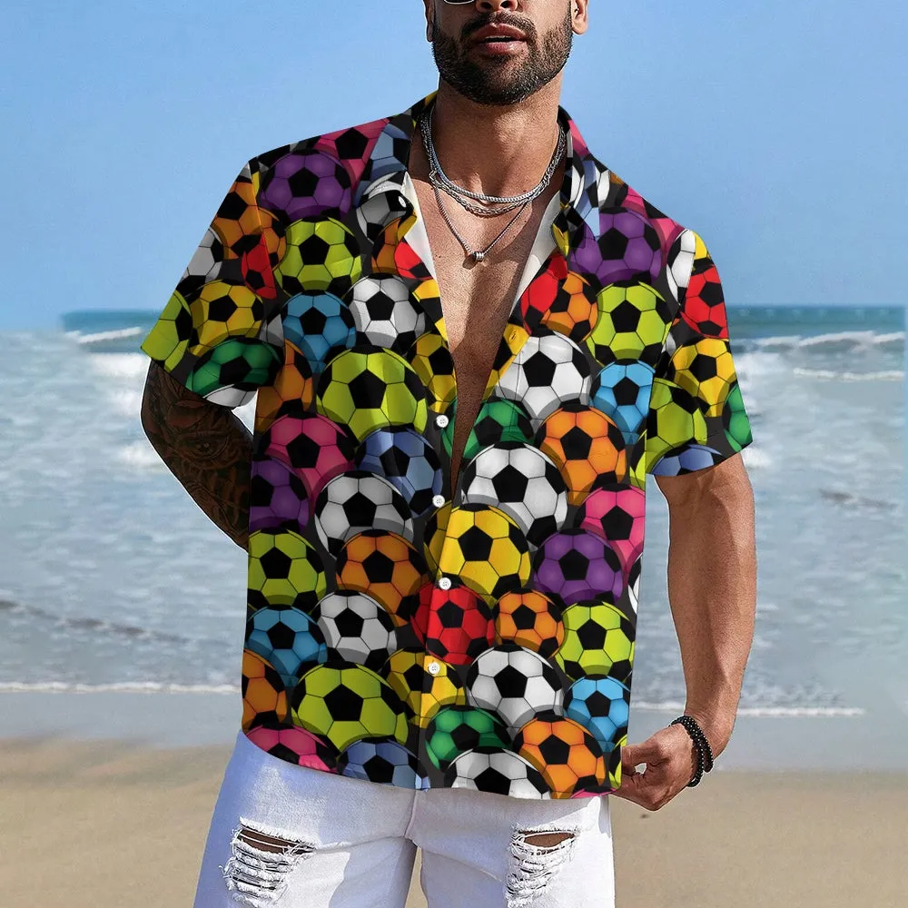 Colorful Football Print Casual Oversized Short-Sleeved Shirt 2407002248