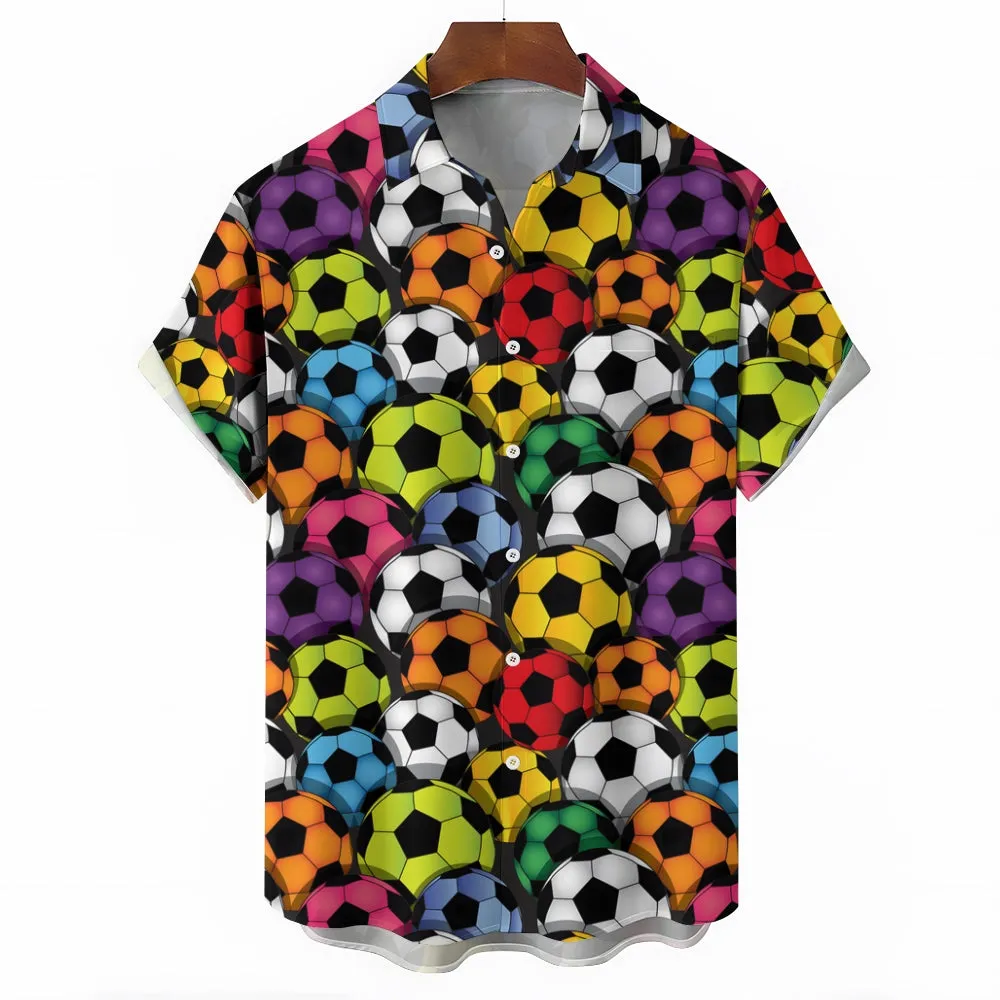 Colorful Football Print Casual Oversized Short-Sleeved Shirt 2407002248