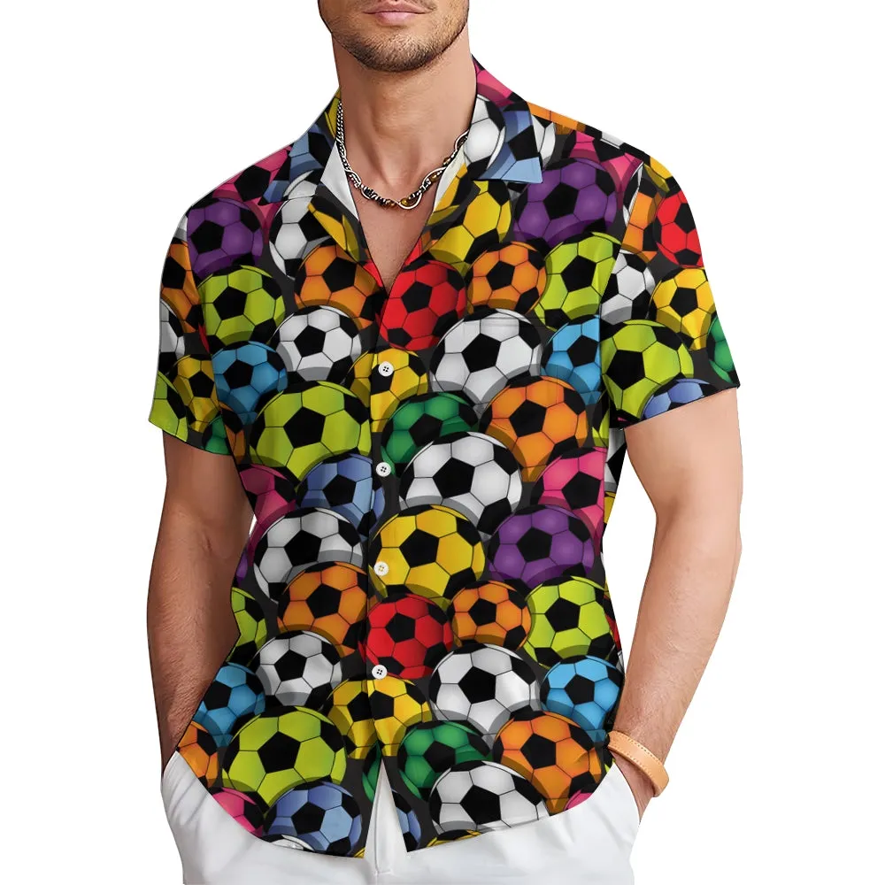 Colorful Football Print Casual Oversized Short-Sleeved Shirt 2407002248