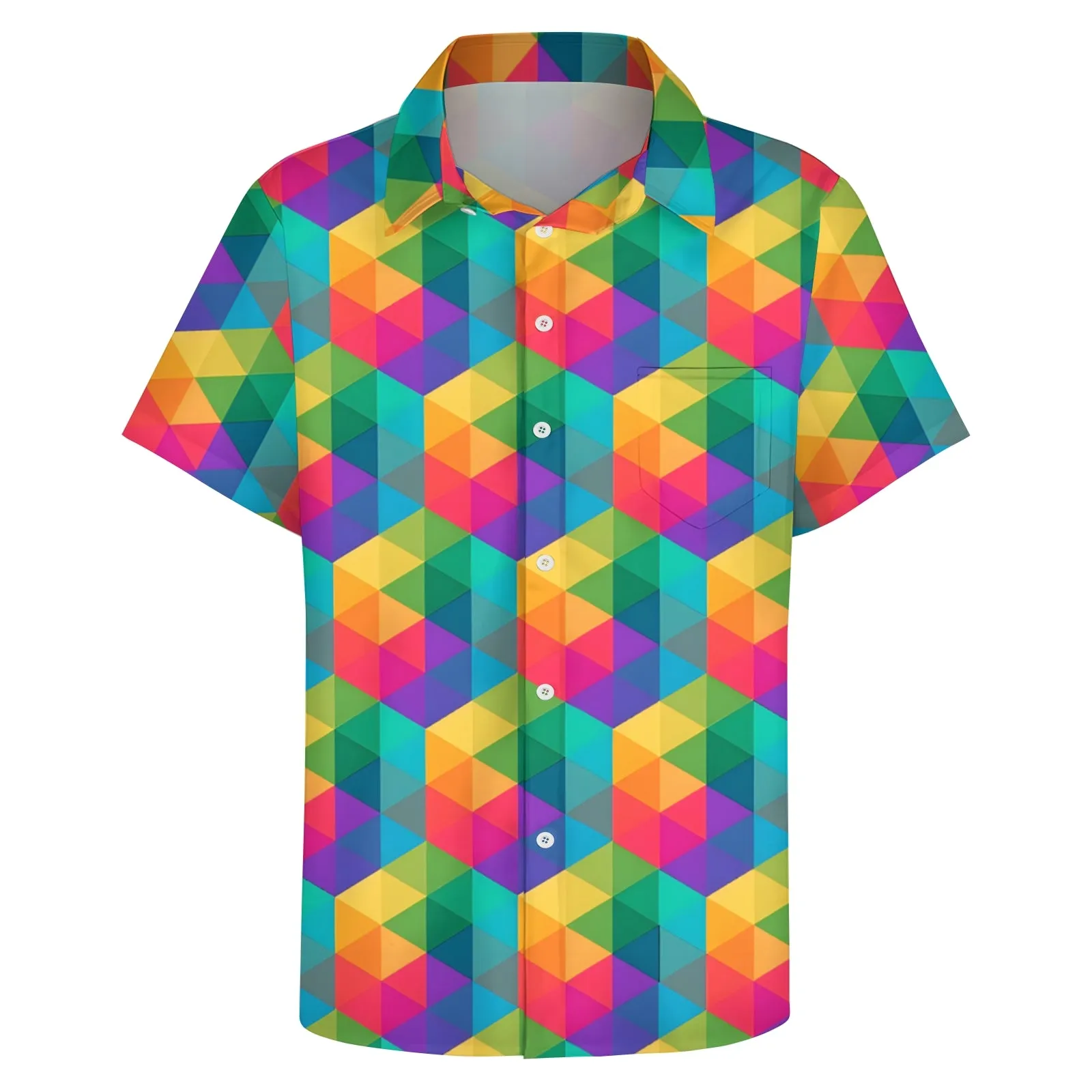 Colorful Geometric Shapes Casual Short Sleeve Shirt 2403000440