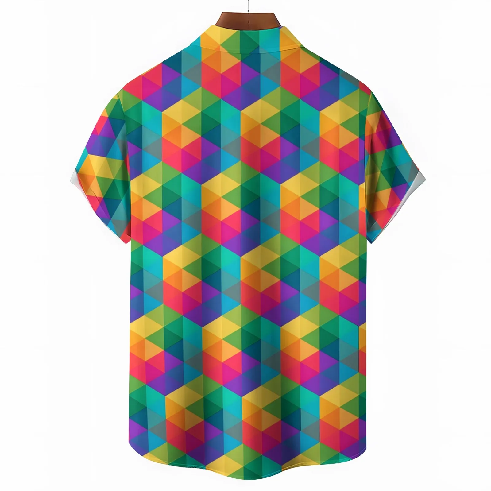 Colorful Geometric Shapes Casual Short Sleeve Shirt 2403000440