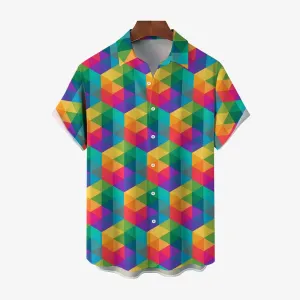 Colorful Geometric Shapes Casual Short Sleeve Shirt 2403000440