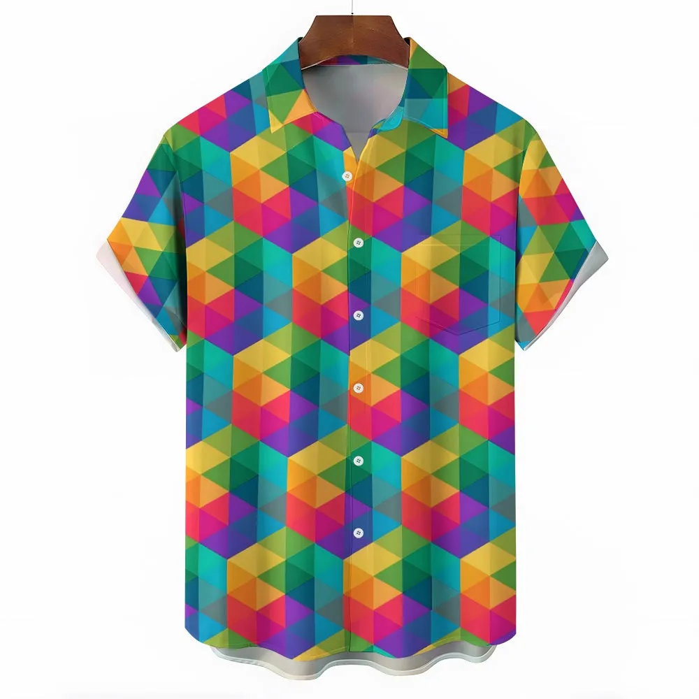 Colorful Geometric Shapes Casual Short Sleeve Shirt 2403000440