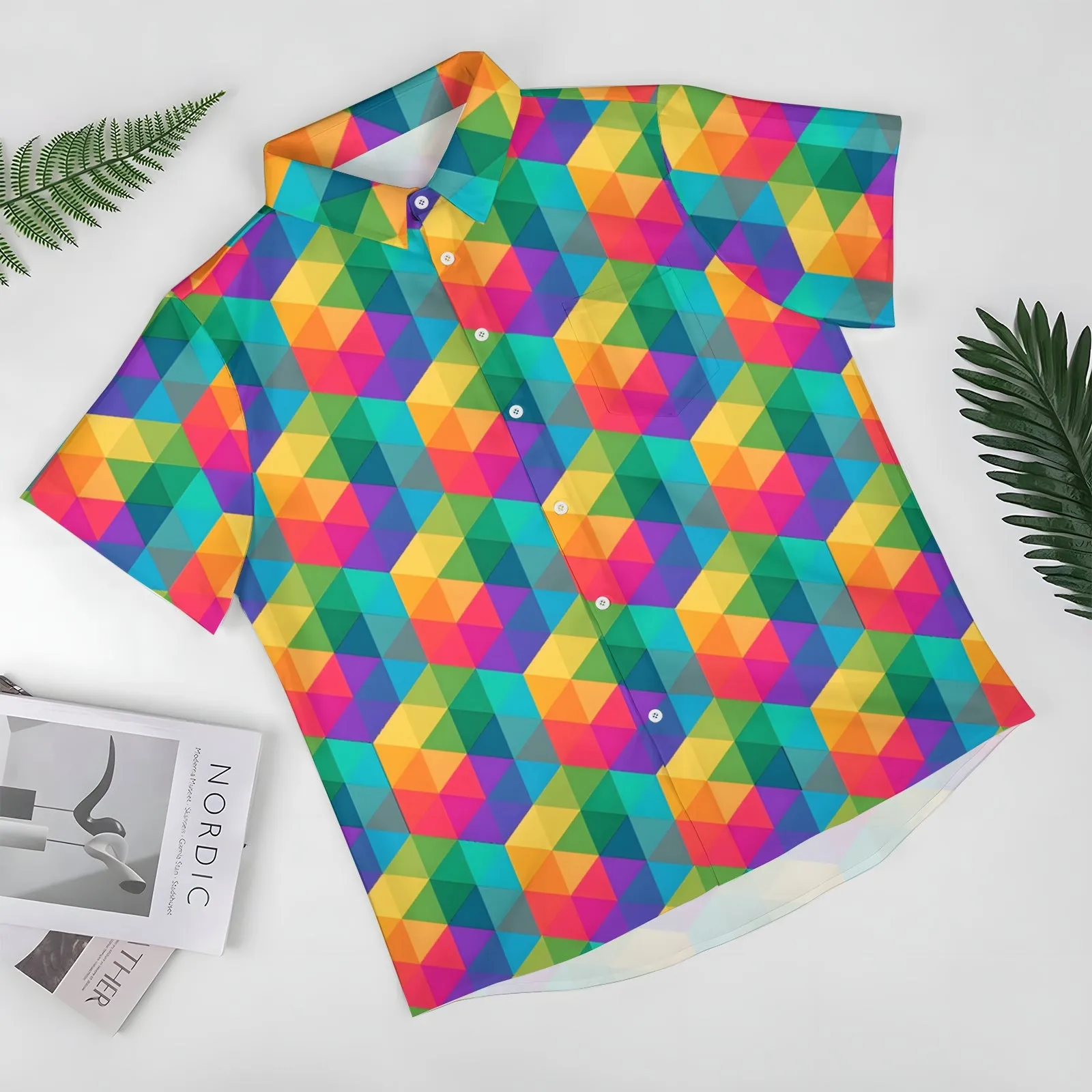 Colorful Geometric Shapes Casual Short Sleeve Shirt 2403000440