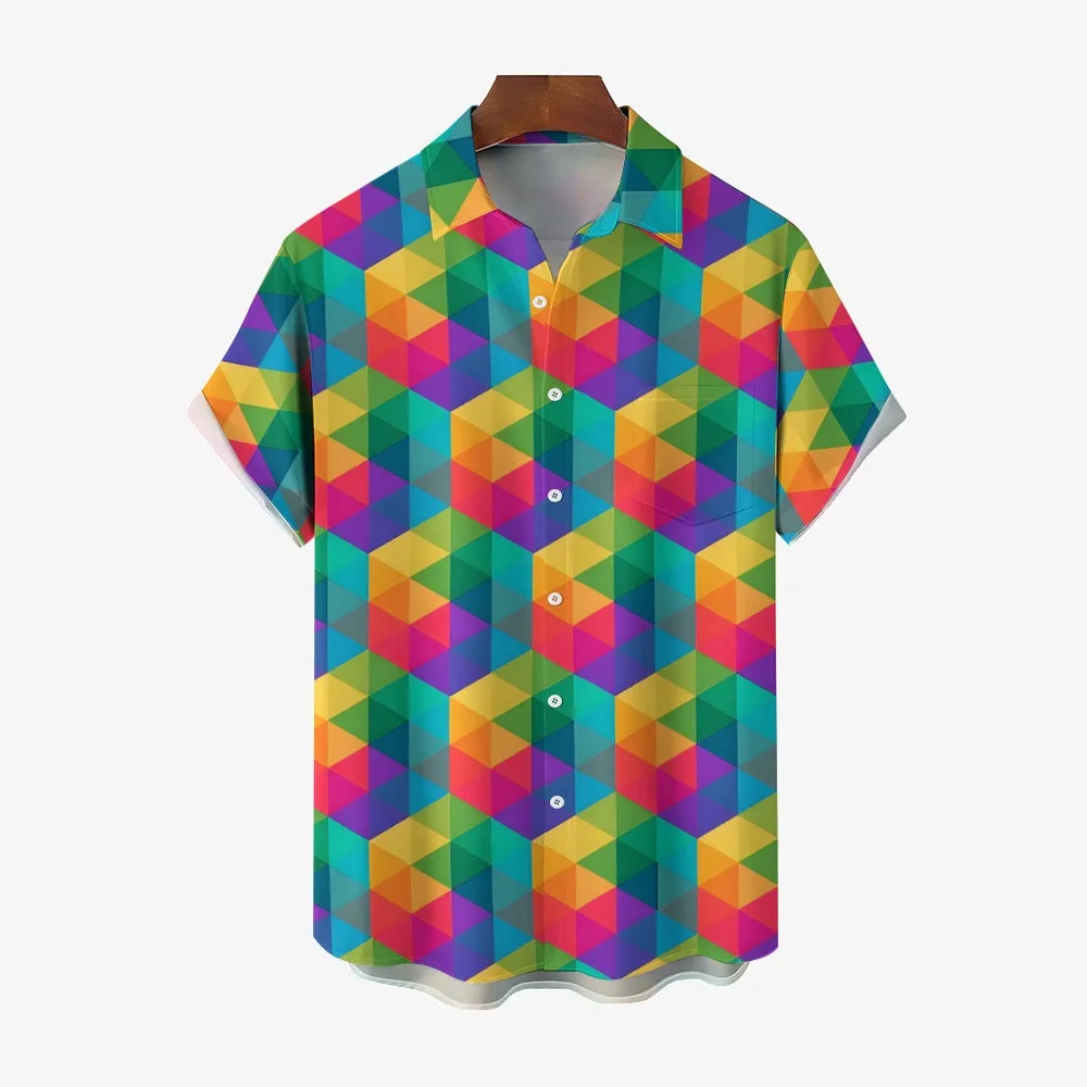 Colorful Geometric Shapes Casual Short Sleeve Shirt 2403000440