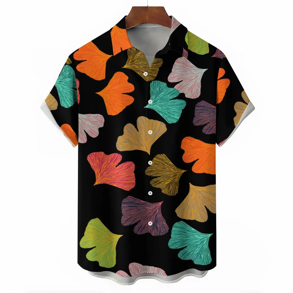 Colorful Ginkgo Leaf Art Print Casual Short Sleeve Shirt 2405002003