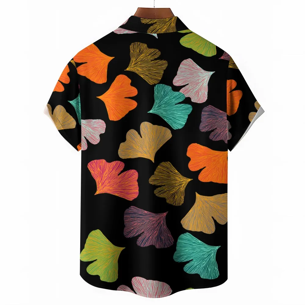 Colorful Ginkgo Leaf Art Print Casual Short Sleeve Shirt 2405002003